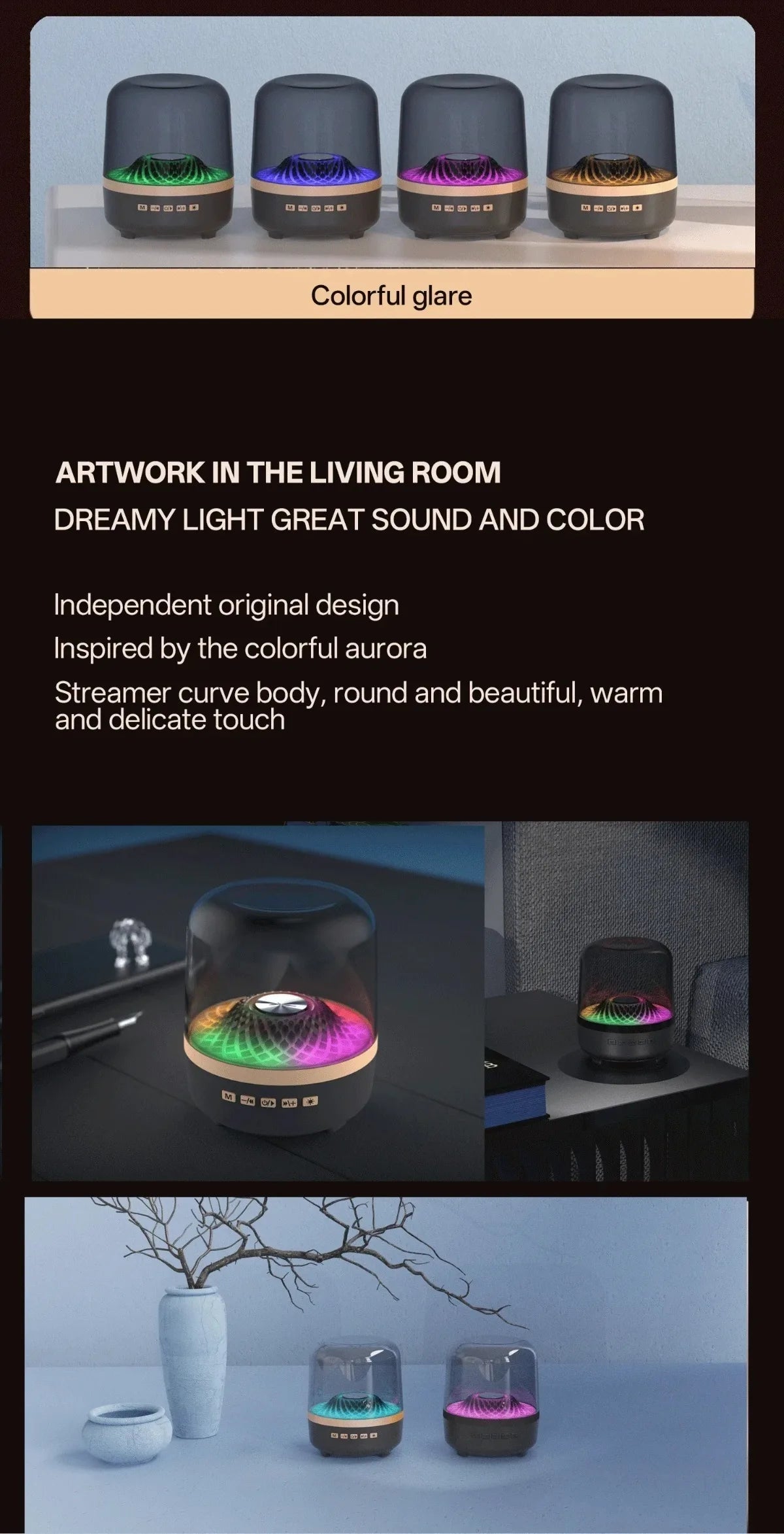 Portable Wireless Soundbar Bluetooth 5.3 Home Theater Speaker Subwoofer Hi-Fi Acoustic Breathing Lamp for Android IOS