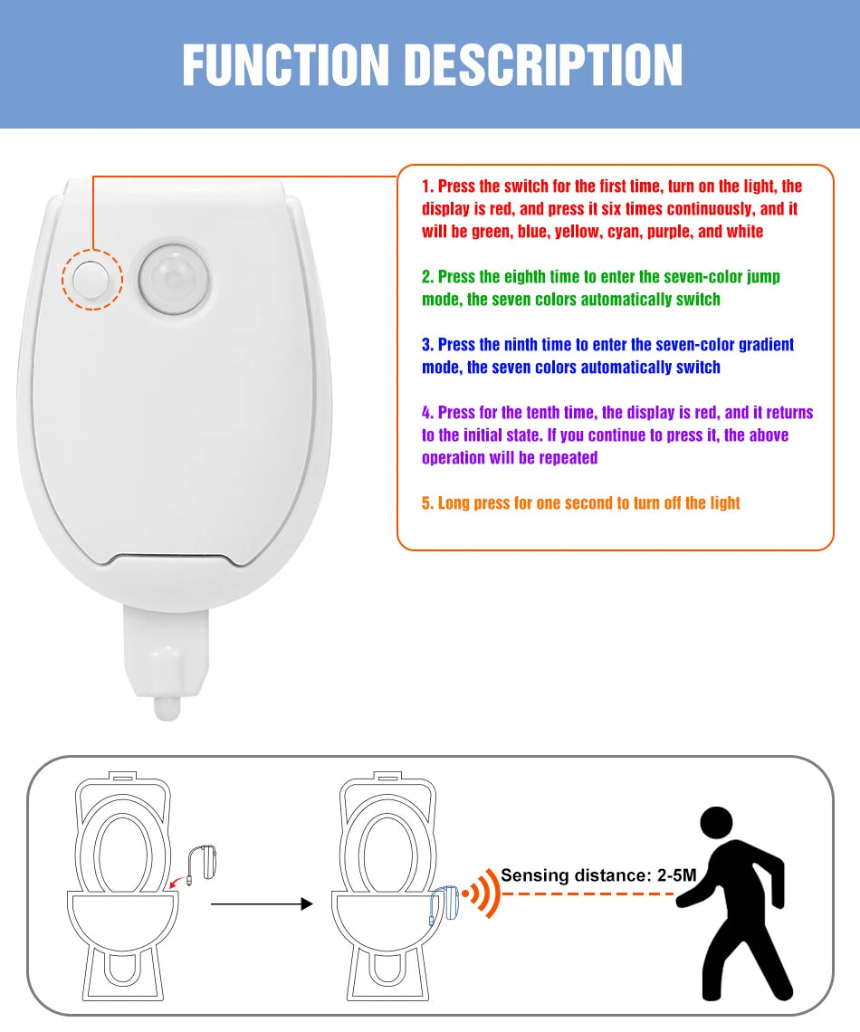 LED Toilet Lamp Smart 7 Colors 3 Modes PIR Motion Sensor Nightlight Waterproof Toilet Bowl Seat Backlight WC Atmosphere Lighting