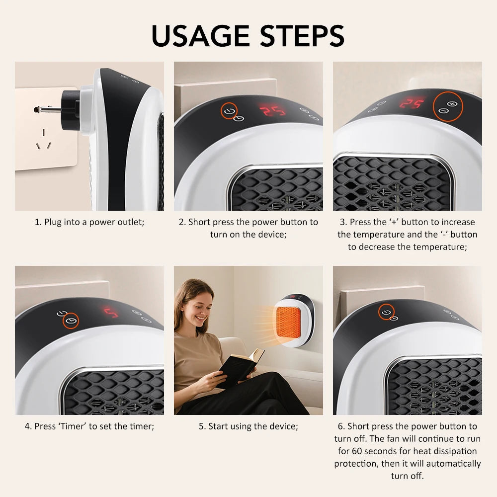 Plug In Heater Mini Electric Heater Warmer Wall Mounted Heater Fan for Home Office Dorm Room Radiator Remote Warmer Machine