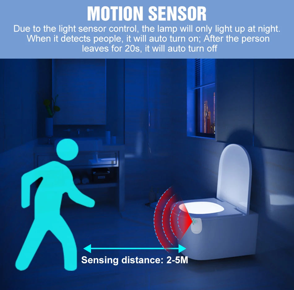 LED Toilet Lamp Smart 7 Colors 3 Modes PIR Motion Sensor Nightlight Waterproof Toilet Bowl Seat Backlight WC Atmosphere Lighting