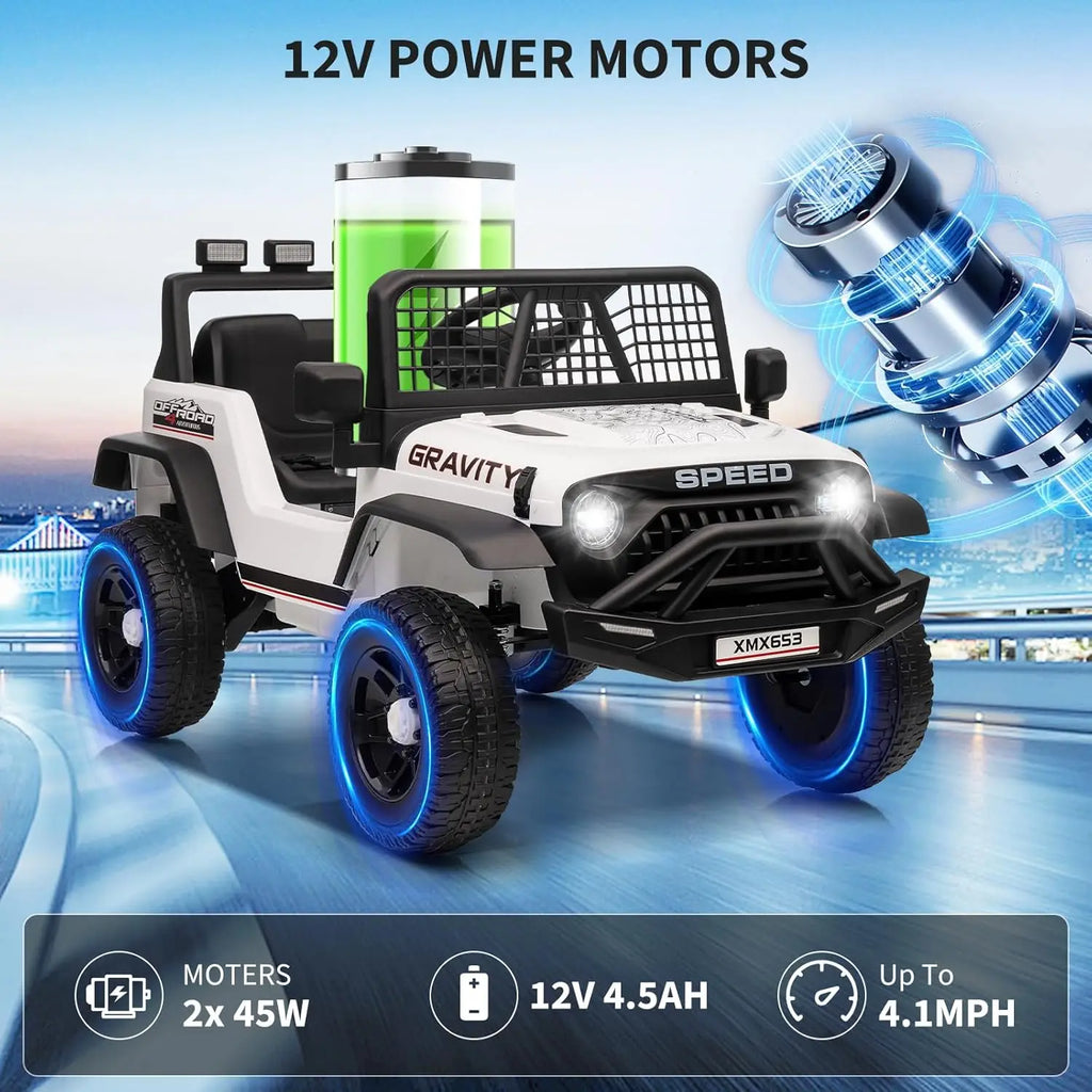 12V Ride on Car, Kids Electric Vehicles with Remote Control Riding Toy with Safety Belt, 3 Speeds, LED Lightfor Children 3-6Y