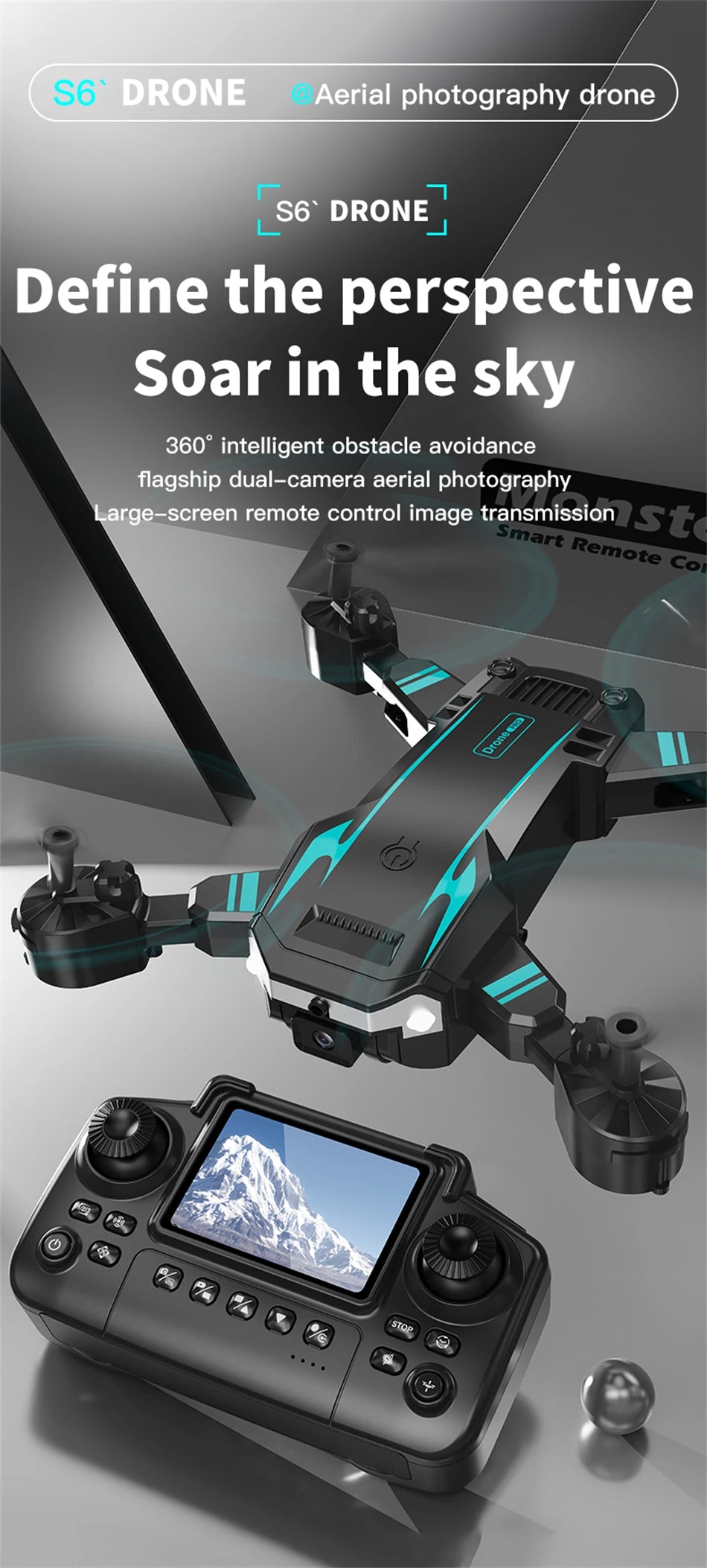 New Hot Sell S6 Drone Profesional 8k 4K HD Camera Optical Flow 5G Control Screen Obstacle Avoidance Quadcopter APRON Kid Gift
