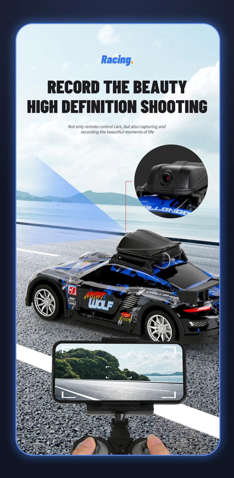 RC Racing Car With HD Camera High Speed FPV 2.4G Remote Control Photography Vehicle PVC Shell RC Vehicle for Kid With Live Video